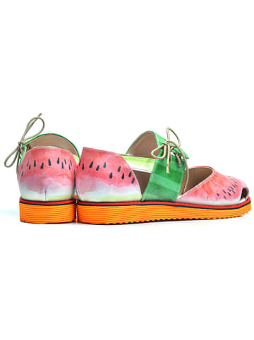 Goby Leder-Halbsandalen in Grün/ Rosa