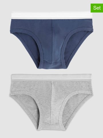 COTONELLA 2er-Set: Slips in Grau/ Dunkelblau