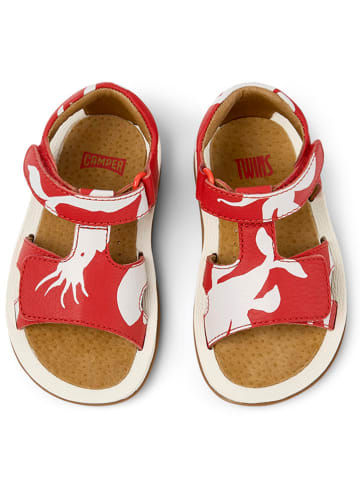 Camper Leder-Sandalen in Rot/ Weiß