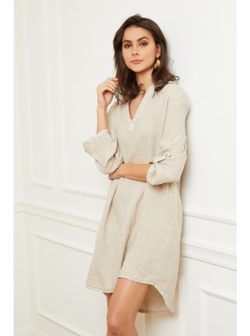 Fleur de Lin Lniana sukienka "Basta" w kolorze beżowym