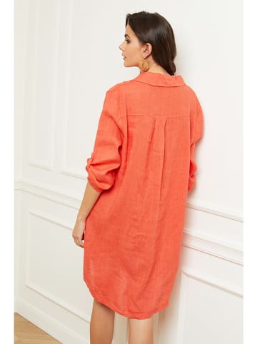 Fleur de Lin Leinen-Kleid "Basta" in Koralle