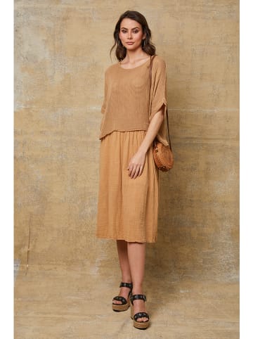 La Compagnie Du Lin Kleid "Dilla" in Camel