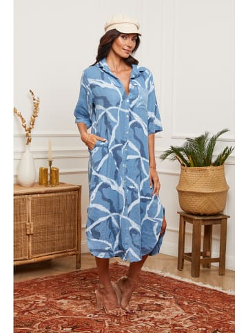 Joséfine Lniana sukienka w kolorze niebieskim