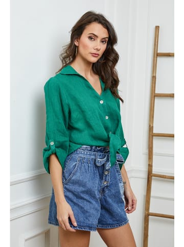 La Compagnie Du Lin Linnen blouse groen