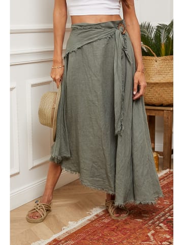 La Compagnie Du Lin Leinen-Rock in Khaki