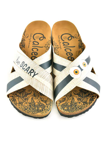 Calceo Pantoletten in Hellgrün/ Schwarz