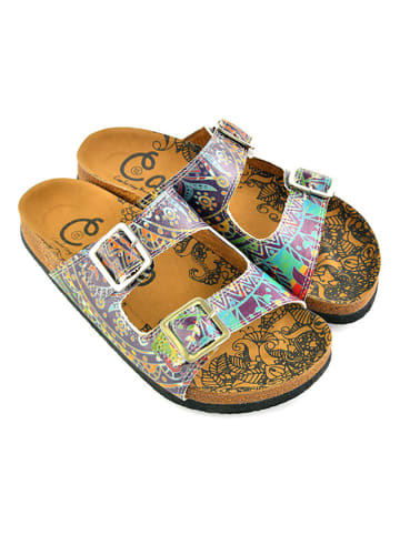 Calceo Klapki w kolorze fioletowym ze wzorem