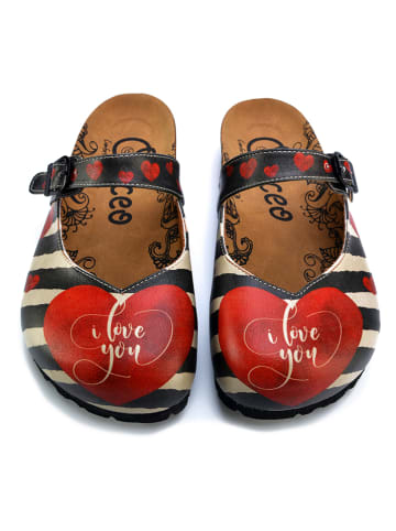 Calceo Clogs in Schwarz/ Creme/ Rot