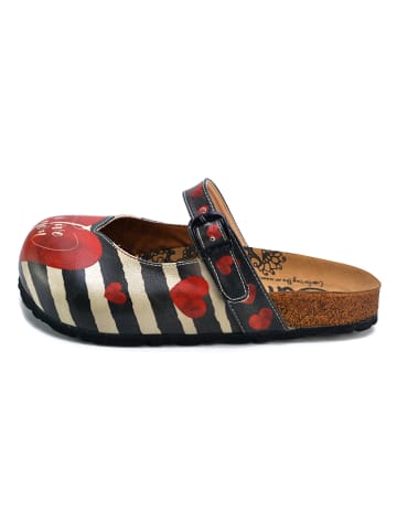Calceo Clogs in Schwarz/ Creme/ Rot