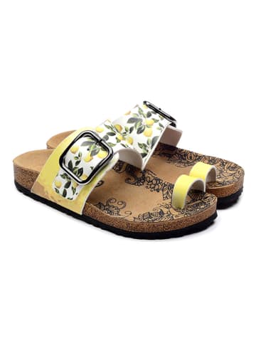 Calceo Zehentrenner in Weiß/ Gelb