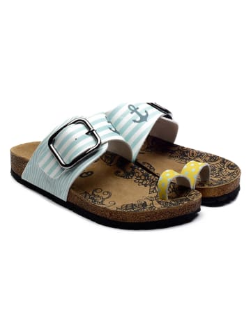 Calceo Teenslippers lichtblauw/meerkleurig