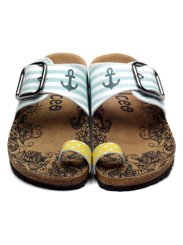 Calceo Zehentrenner in Hellblau/ Bunt