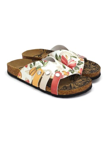 Calceo Slippers wit/groen/geel