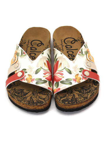 Calceo Slippers wit/groen/geel