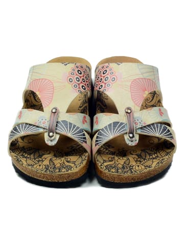 Calceo Pantoletten in Creme/ Bunt