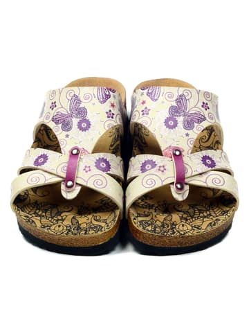 Calceo Pantoletten in Creme/ Bunt