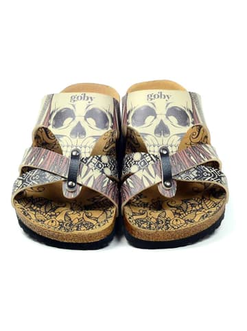 Calceo Pantoletten in Creme/ Bunt