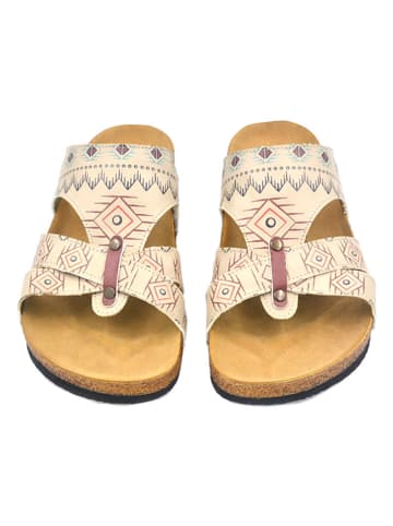 Calceo Pantoletten in Creme/ Bunt