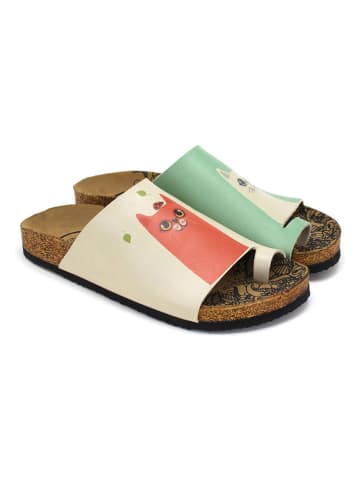 Calceo Teenslippers crème/groen/oranje