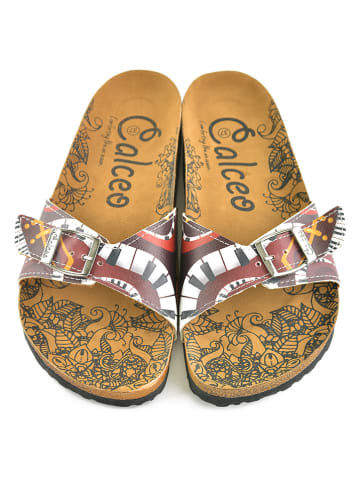 Calceo Pantoletten in Braun/ Weiß