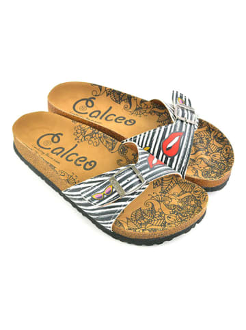 Calceo Pantoletten in Schwarz/ Weiß