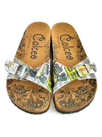 Calceo Pantoletten in Weiß/ Bunt