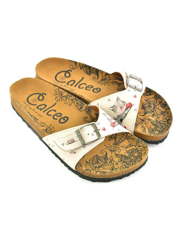 Calceo Klapki w kolorze kremowym ze wzorem