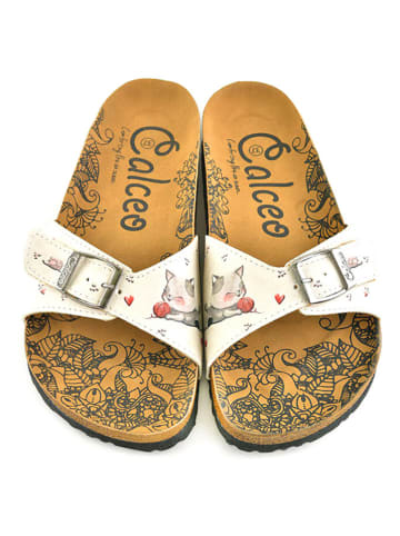 Calceo Pantoletten in Creme/ Bunt