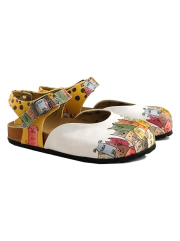 Calceo Halbsandalen in Weiß/ Gelb/ Bunt