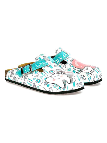 Calceo Clogs wit/turqoise