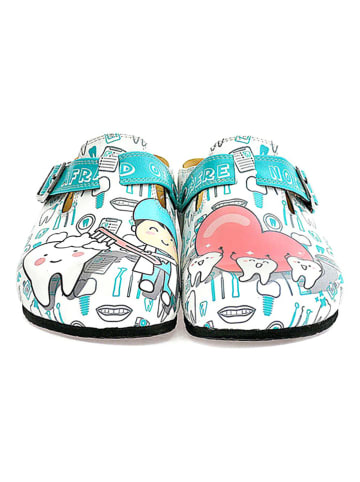 Calceo Clogs wit/turqoise