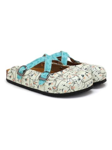 Calceo Clogs in Türkis/ Creme