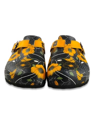 Calceo Clogs in Schwarz/ Gelb