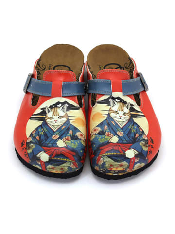 Calceo Clogs in Rot/ Dunkelblau