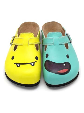 Calceo Clogs in Gelb/ Türkis