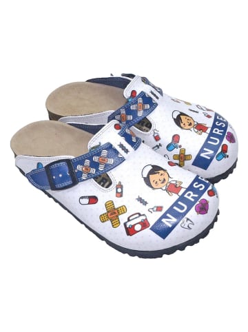 Calceo Clogs in Weiß/ Blau