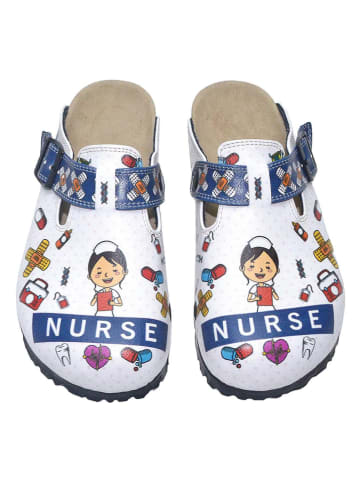 Calceo Clogs in Weiß/ Blau