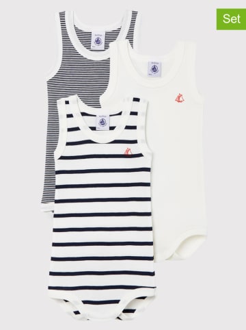 PETIT BATEAU 3er-Set: Bodys in Weiß/ Dunkelblau