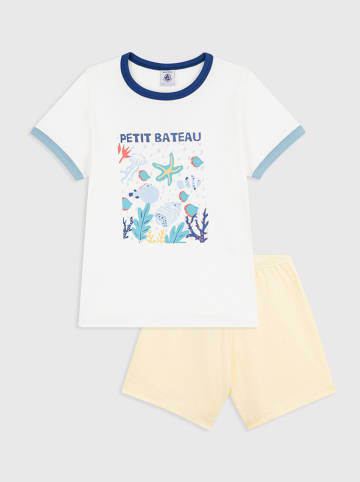 PETIT BATEAU Pyjama in Weiß/ Gelb