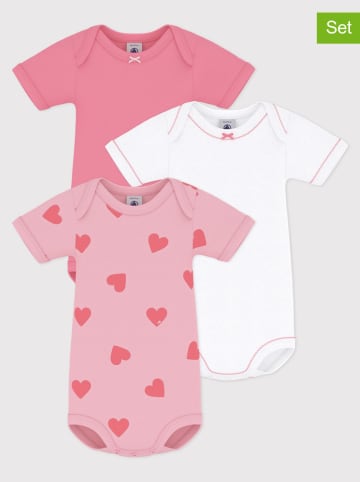 PETIT BATEAU 3-delige set: rompers roze/wit