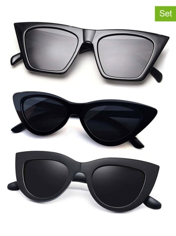 Lucky Bees 3er-Set: Damen-Sonnenbrillen in Schwarz