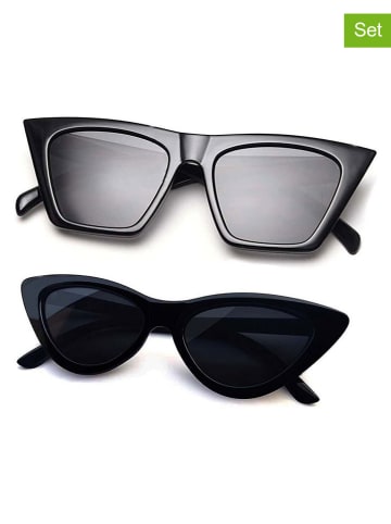 Lucky Bees 2er-Set: Damen-Sonnenbrillen in Schwarz