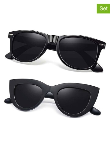 Lucky Bees 2er-Set: Damen-Sonnenbrillen in Schwarz