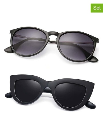 Lucky Bees 2er-Set: Damen-Sonnenbrillen in Schwarz