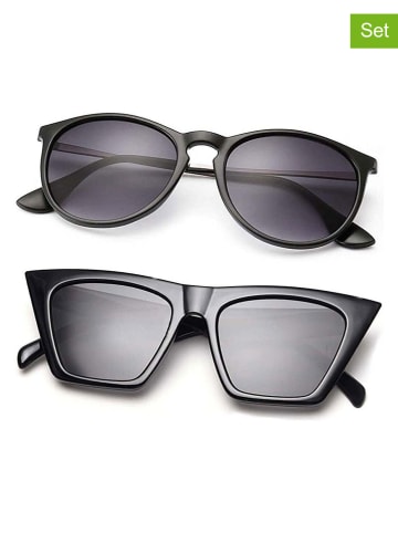 Lucky Bees 2er-Set: Damen-Sonnenbrillen in Schwarz