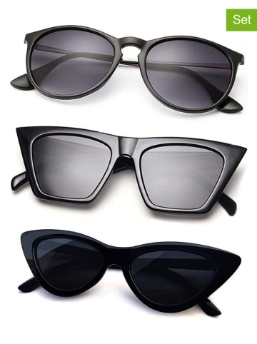 Lucky Bees 3er-Set: Damen-Sonnenbrillen in Schwarz