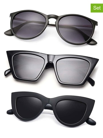 Lucky Bees Damskie okulary przeciwsłoneczne (3 szt.) w kolorze czarnym