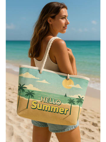 Lucky Bees Strandtas lichtblauw/beige - (B)55 x (H)36 x (D)15 cm