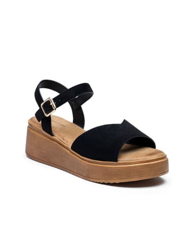 Foreverfolie Sandały w kolorze czarnym na koturnie
