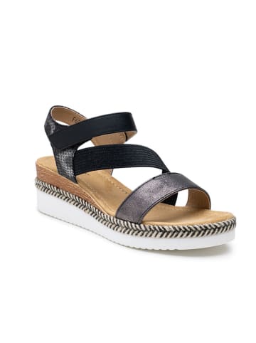 Foreverfolie Sandały w kolorze czarnym na koturnie